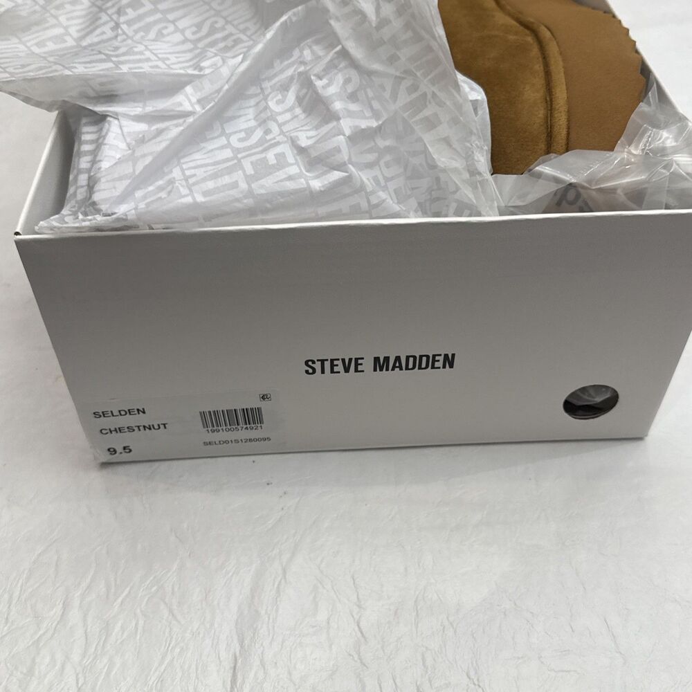 NEW Steve Madden Selden Slip-On Mule Womens 9.5 Chestnut Suede Faux Fur Platform - Picture 3 of 6